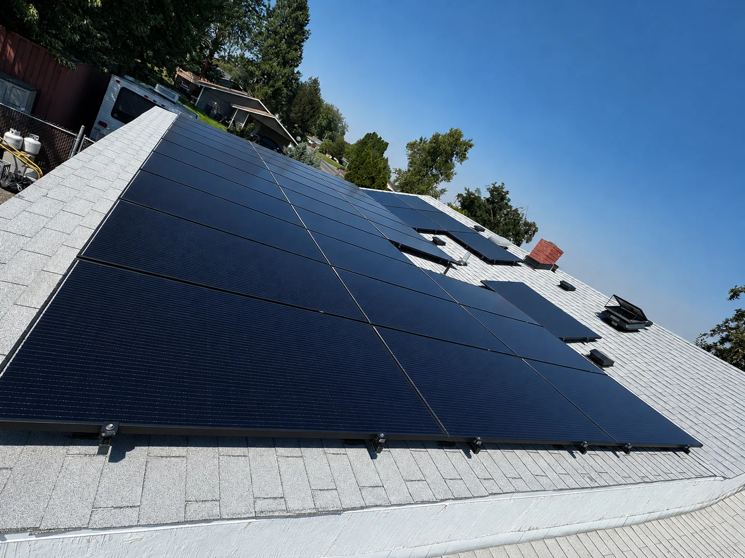 Clean solar panels after professional cleaning by SolHaus Care Co. in the Tri-Cities Washington