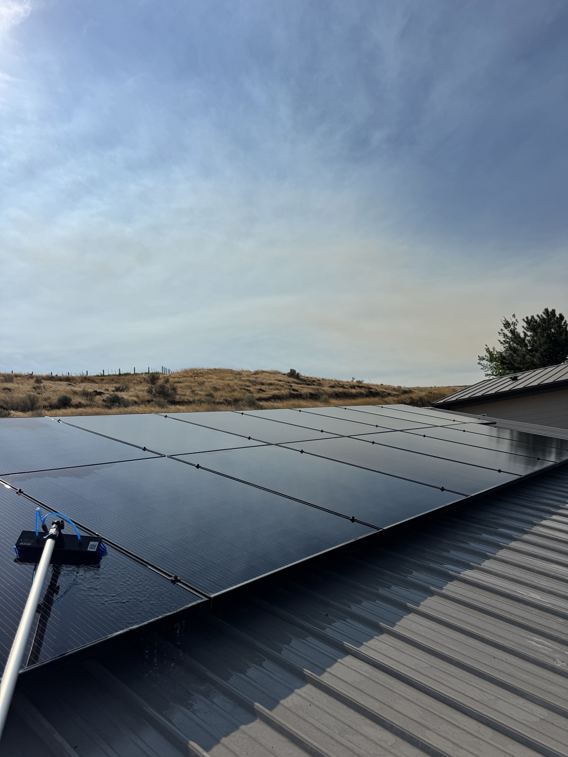 Professional water-fed solar panel cleaning brush